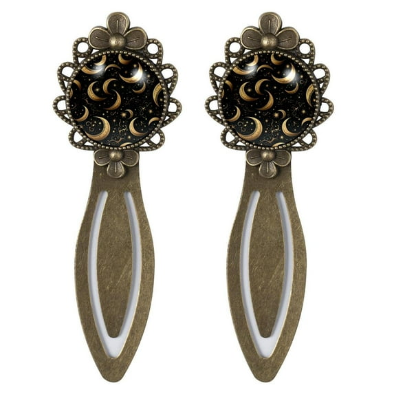 Crescent moon symbol Vintage Copper-Colored Lace Bookmarks: Set of 2 Stainless Steel Book Marks, Gifts for Book Lovers and Readers