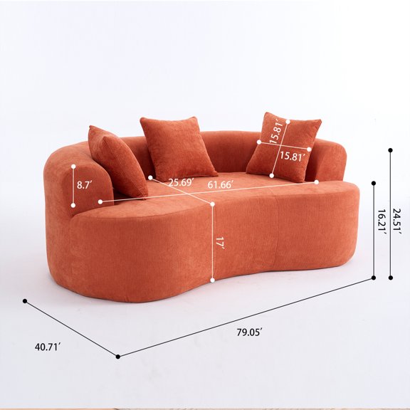 Crescent-shaped sofa, modern low-back design with deep, Orange / Foam