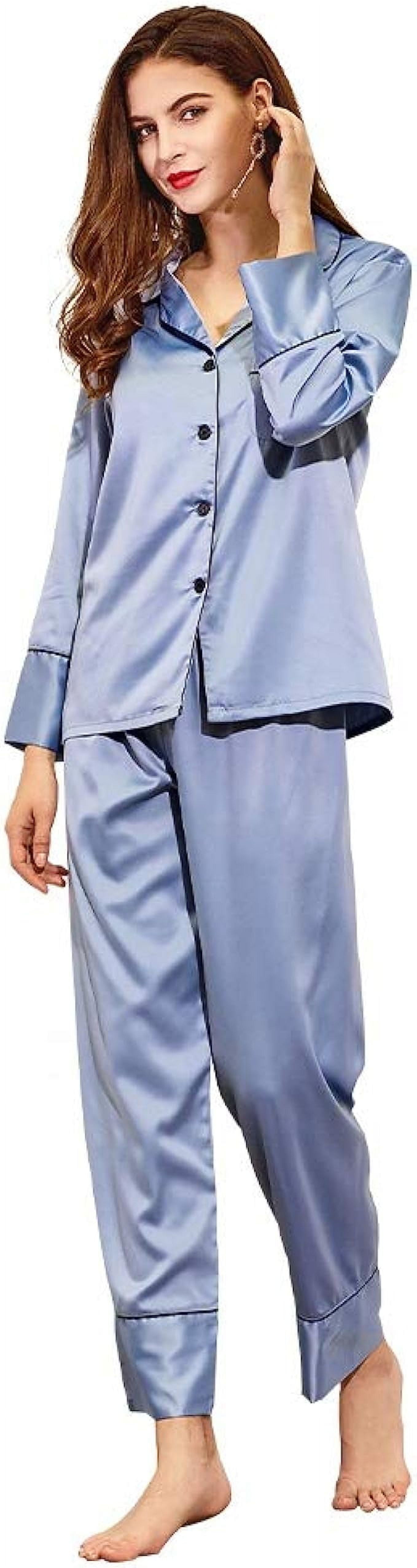 Crescentt Women's Satin Silk Pajamas Loungewear Sleepwear Set - Two ...
