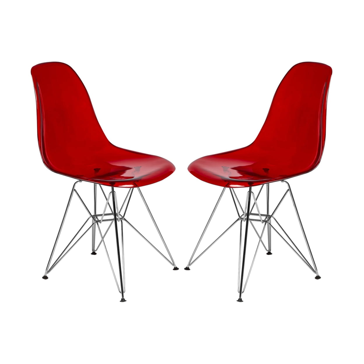 Transparent Red High Back Metal Side Chair Set