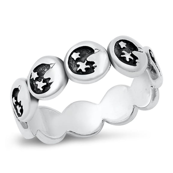 Cresent Moon & Stars Ring .925 Sterling Silver Band Jewelry Female Male Unisex Size 4
