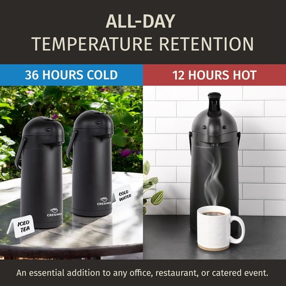 Cresimo Airpot Coffee Dispenser With Pump, Black - 12 Hours Hot Water Dispenser with Pump, 36 Hours Cold