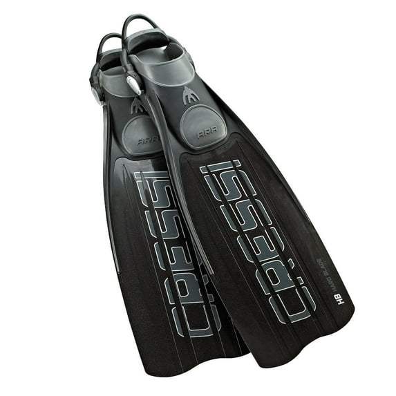 Cressi Ara Black Open Heel Hard Blade Fins With Bungee Straps