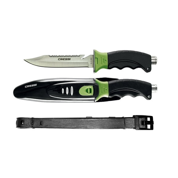 Cressi Borg Long Blade Diving Knife (Japanese Steel) Lime Green, High Visibility
