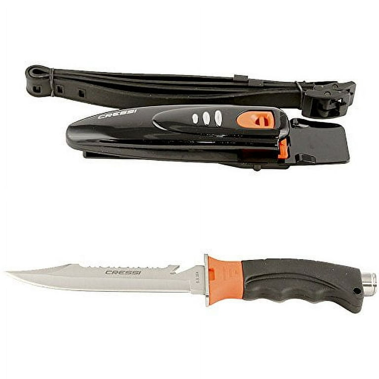 Cressi Borg, Long Blade Diving and Spearfishing Knife (One size, Drop Point  - Orange High Vis) 
