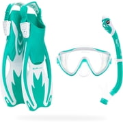 Cressi Kids Snorkeling Set- Short Adjustable Fins, Silicone Mask, and Dry Snorkel, Aqua Green/White, S/M