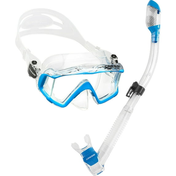 Cressi Panoramic Wide View Mask with Dry Snorkel Set, Clear Blue