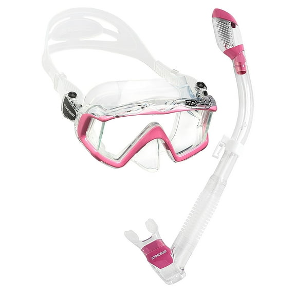 Cressi Panoramic Wide View Mask with Dry Snorkel Set, Clear Pink