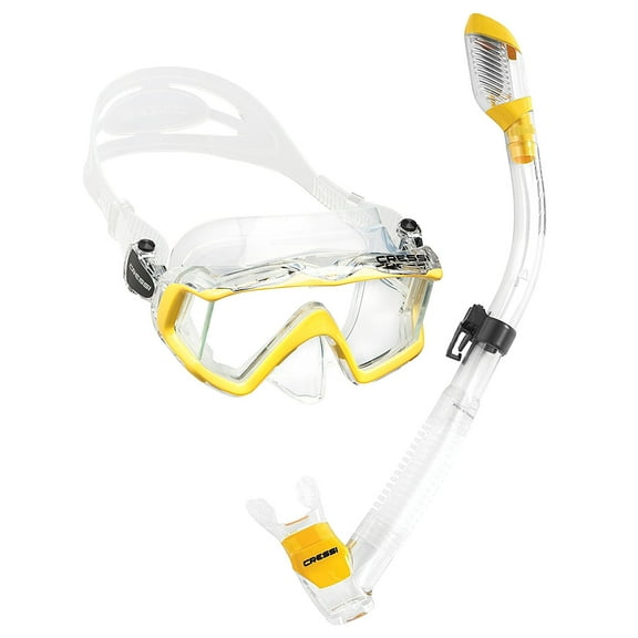 Cressi Panoramic Wide View Mask with Dry Snorkel Set, Clear Yellow
