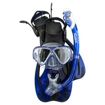 Cressi Rocks Pro Junior Dry Set - Mask, Fins, Snorkel - Cobalt Blue - L-XL