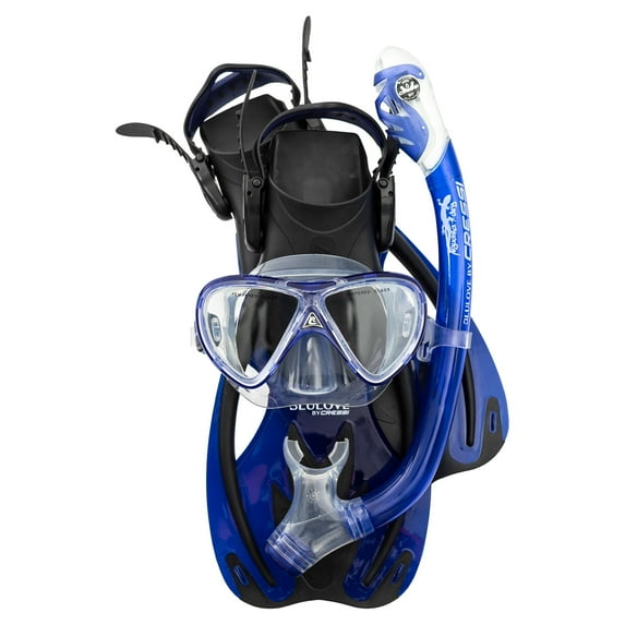 Cressi Rocks Pro Junior Dry Set - Mask, Fins, Snorkel - Cobalt Blue - S-M