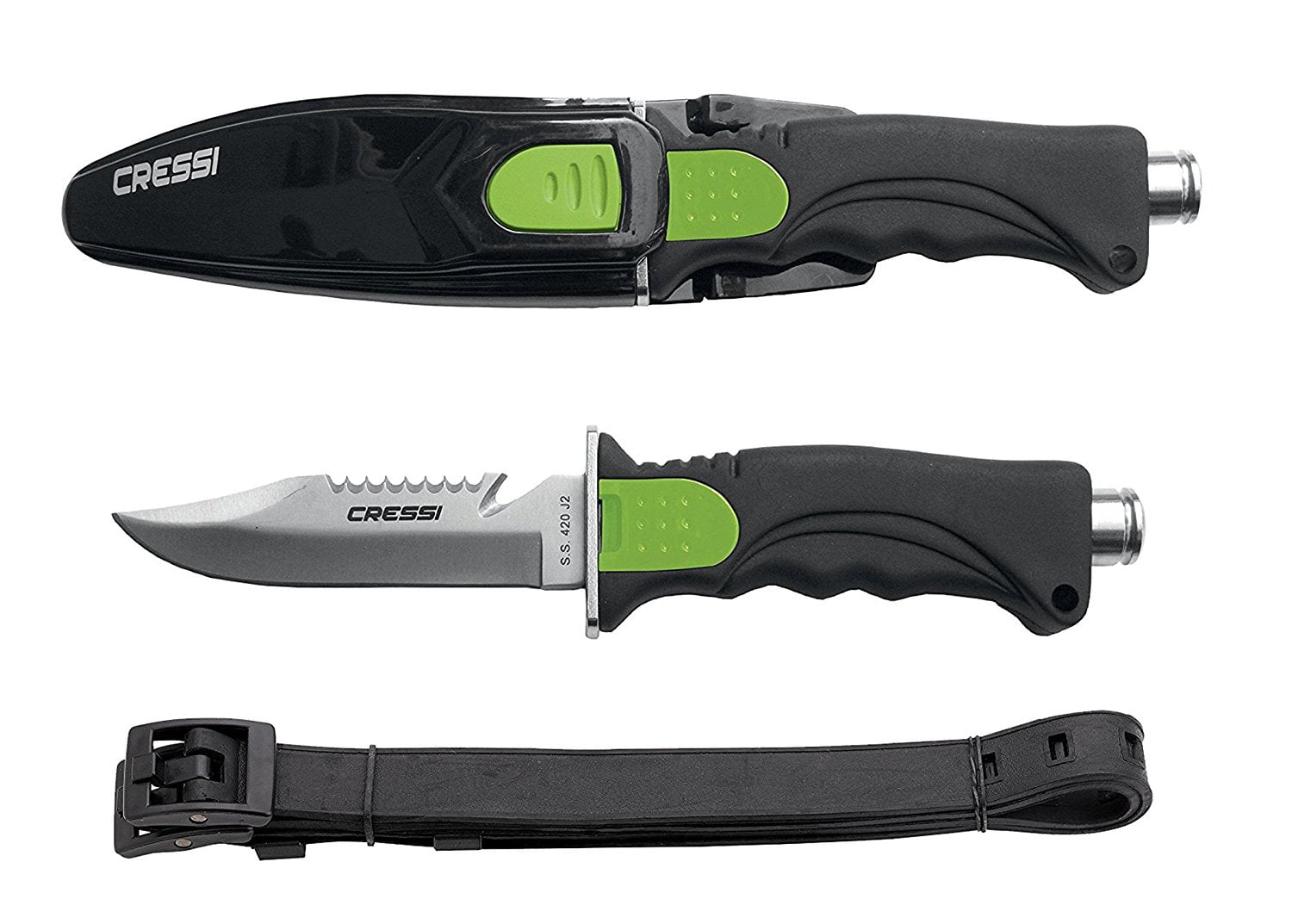 Cressi Skorpion Dive Knife, Lime Green, High Visibility