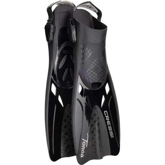 Cressi Tonga Short Adjustable Open Heel Fins, Black, L/XL