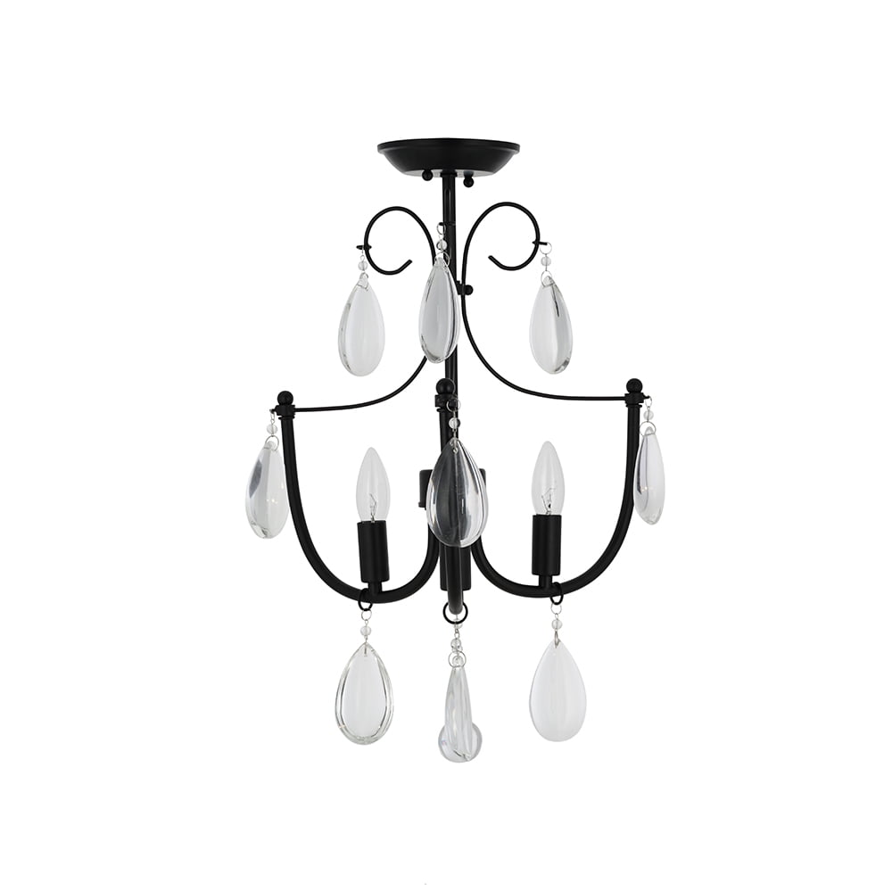 Cresswell Lighting 16" Traditional Dark Bronze 3-Light Flush mount Ceiling Light with Glass Beads, LED Bulbs Included