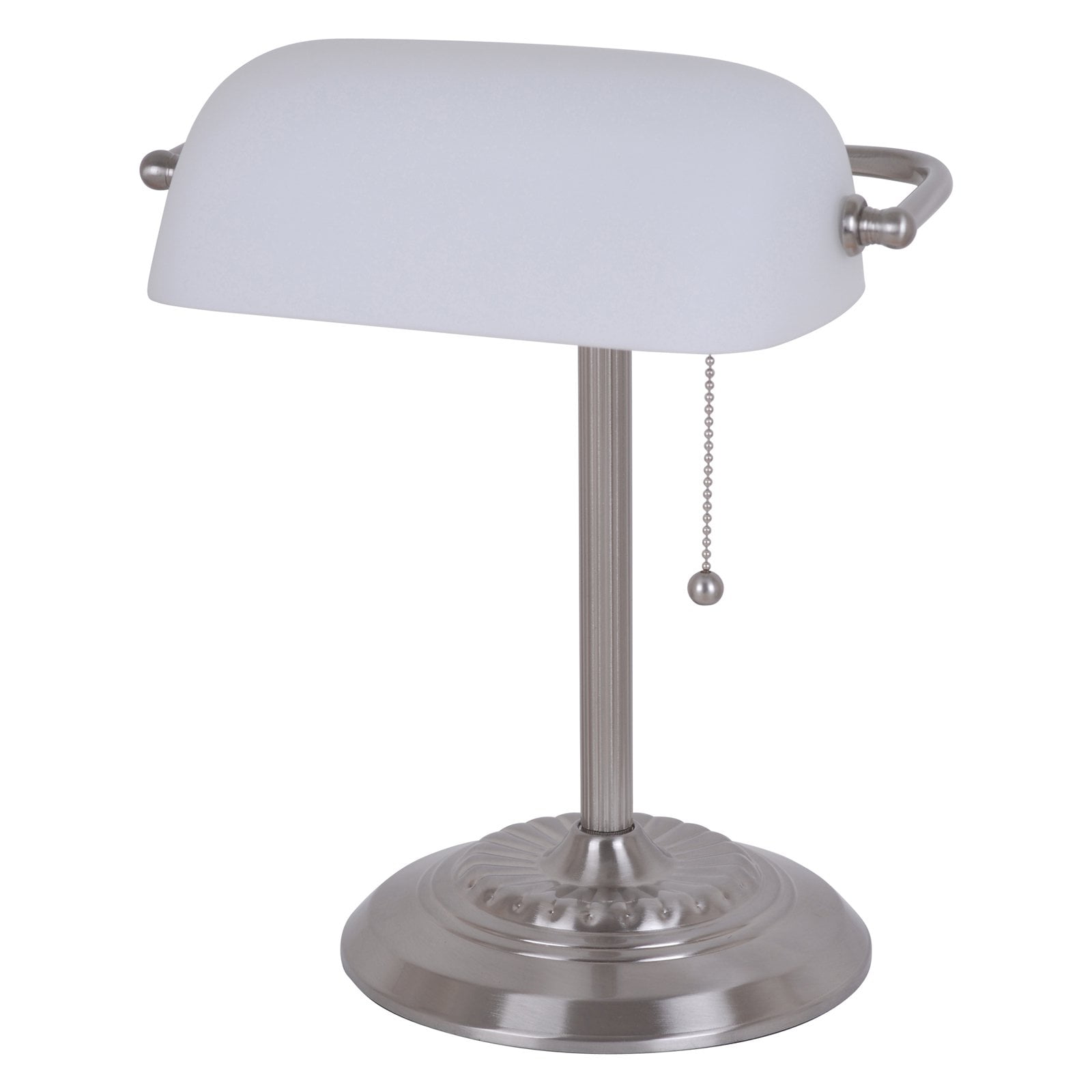 Adjustable Brushed Nickel Desk Lamp with White Glass Shade