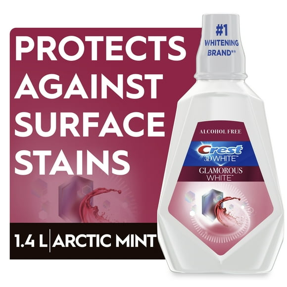 Crest 3D Glamorous White Alcohol Free Multi-Care Whitening Mouthwash, Arctic Mint, 1.4L (48 fl oz)