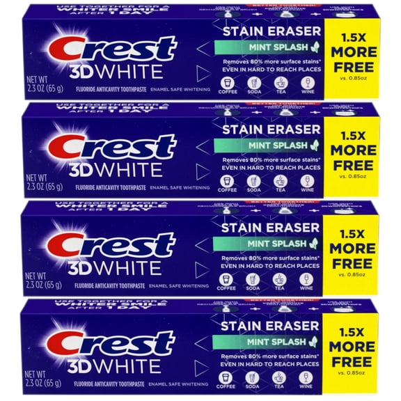 Crest 3D WHITE Stain Eraser Mint Splash, 2.3 OZ - 4 Pack
