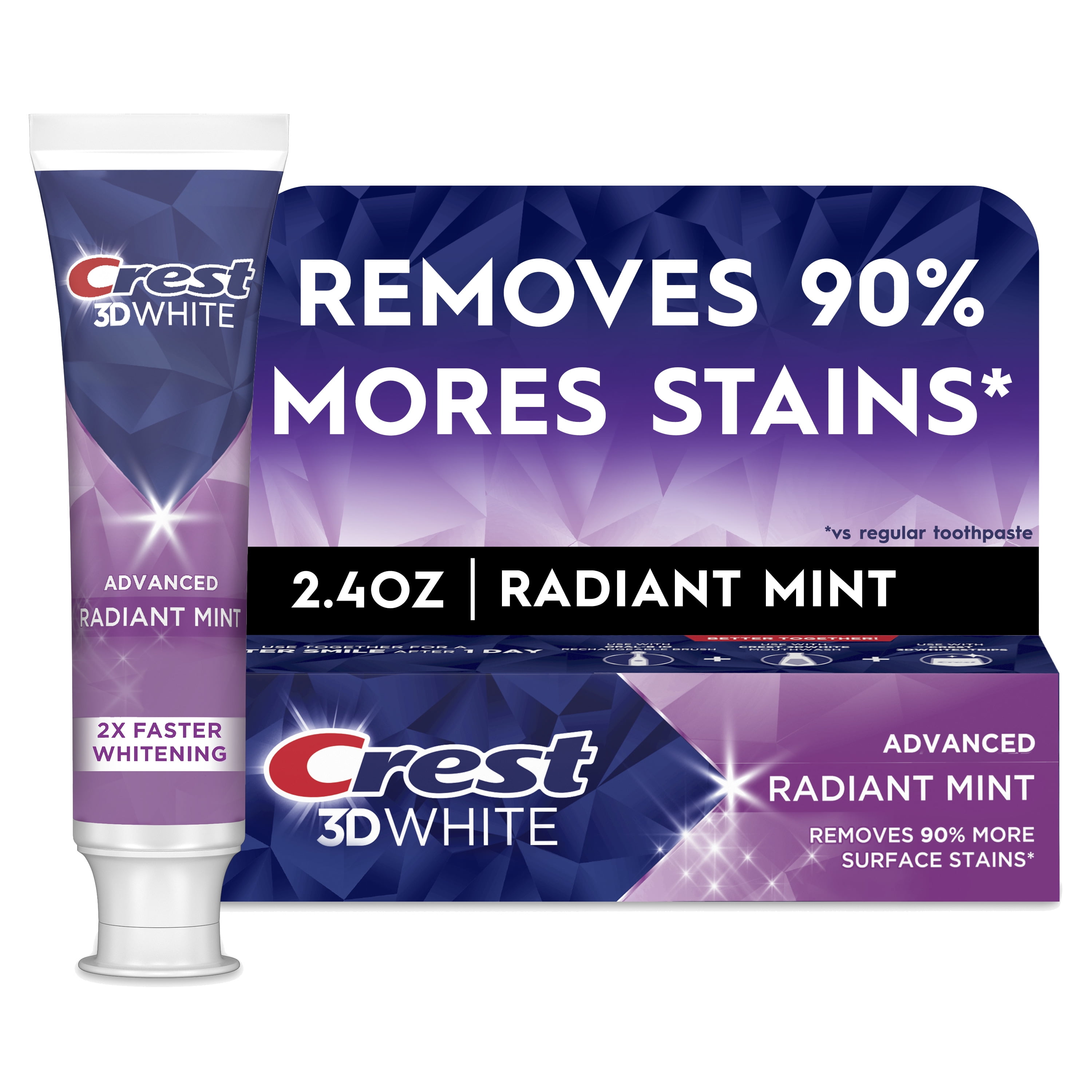 Crest 3D White Adv Teeth Whitening Toothpaste, Radiant Mint, 2.4 oz ...