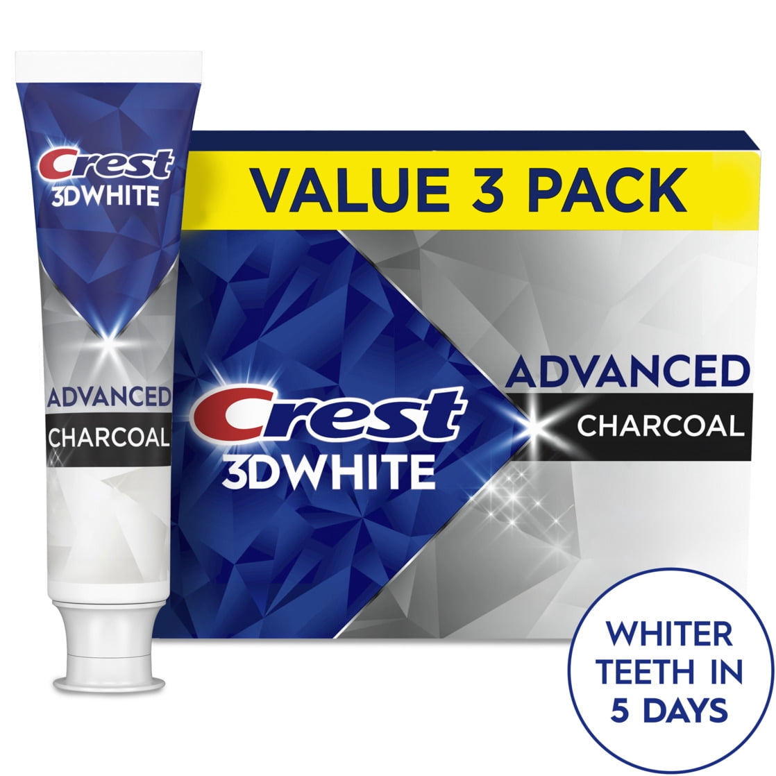 Crest 3DWhite Advanced Charcoal Whitening Toothpaste, 3.3 oz, Pack of 3