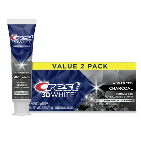 Crest 3D White Charcoal Teeth Whitening Toothpaste, 3.8 oz, 2 Pack