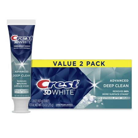 Crest 3D White Deep Clean, Teeth Whitening Toothpaste, 3.8 oz, Pack of 2