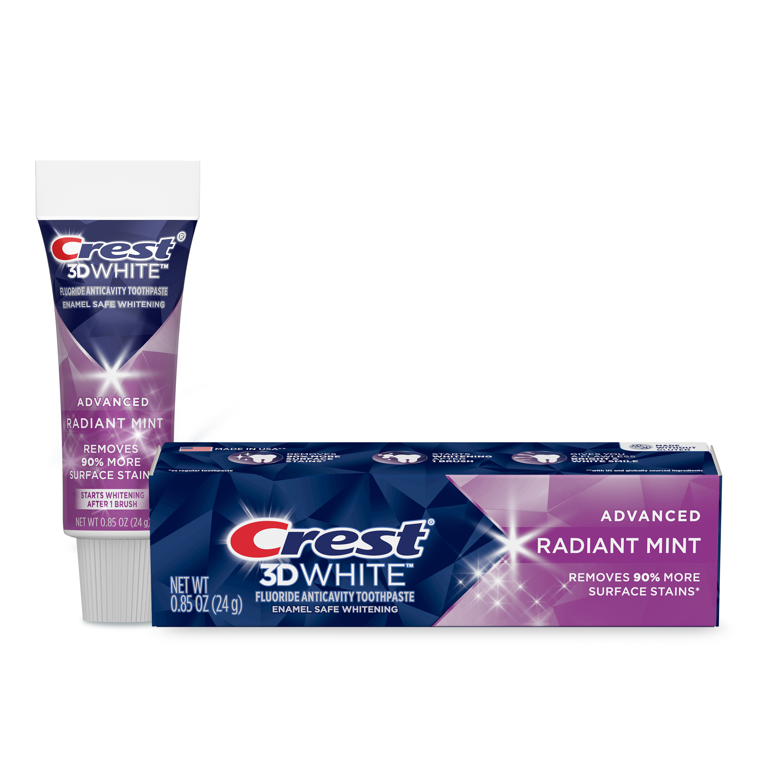 Crest 3D White Advanced Radiant Mint, Teeth Whitening Toothpaste, .85 oz - image 1 of 12