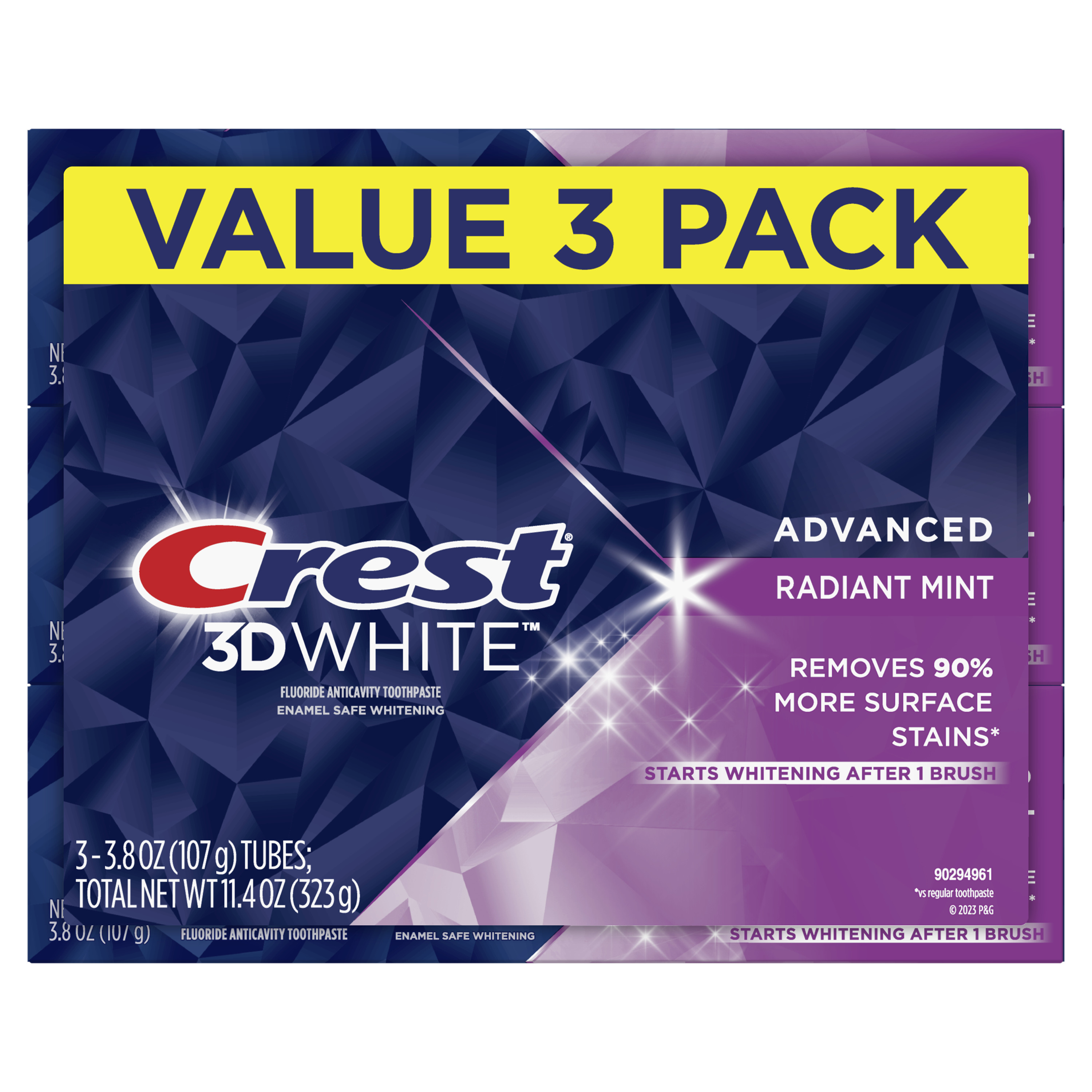 Crest 3D White Advanced Radiant Mint Toothpaste, 3.8 oz, 3 Count - image 1 of 9
