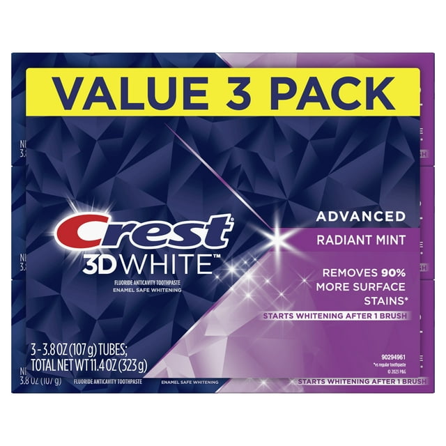 Crest 3D White Advanced Radiant Mint Toothpaste, 3.8 oz, 3 Count