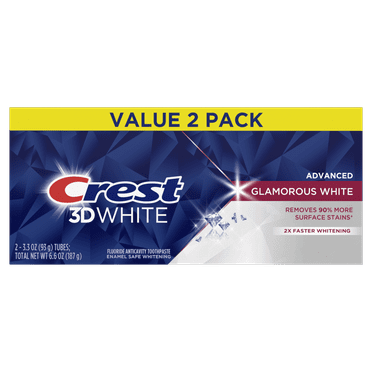 Crest 3D White Advanced Glam White Whitening Toothpaste, 3.3 oz, Pk of 2