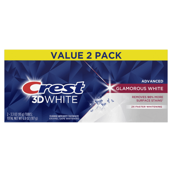 Crest 3D White Advanced Glam White Whitening Toothpaste, 3.3 oz, Pk of 2