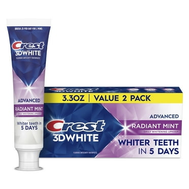Crest 3D White Advanced Radiant Mint Teeth Whitening Toothpaste, 3.3 oz, 2 Pack