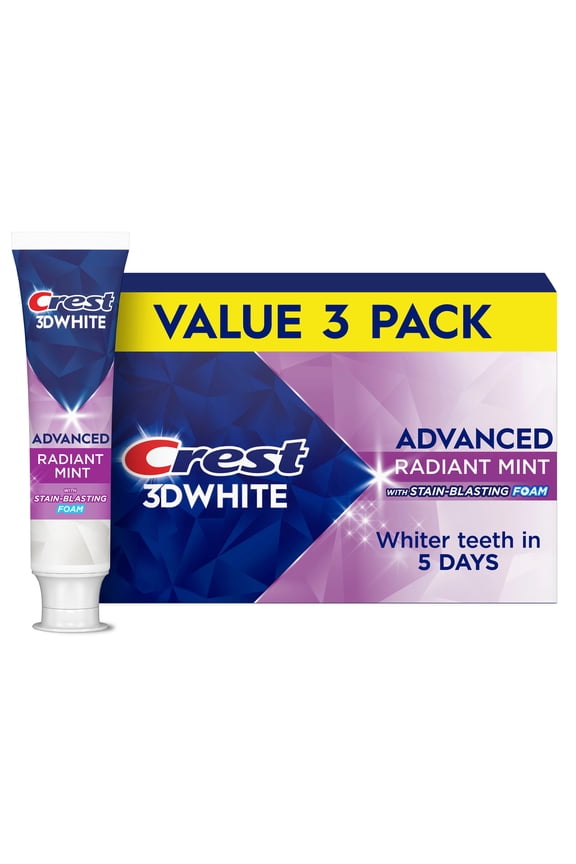 Toothpaste, 3DWhite Advanced Whitening Toothpaste, Radiant Mint, 3.3 oz, 3 Pack