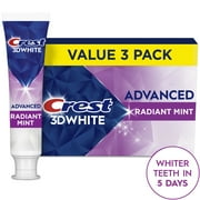 Crest 3DWhite Advanced Teeth Whitening Toothpaste, Radiant Mint, 3.3 oz, Pack of 3