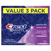 Crest 3D White Advanced Teeth Whitening Toothpaste, Radiant Mint, 3.3 oz, 3 Pack