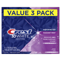 Crest 3D White Advanced Teeth Whitening Toothpaste, Radiant Mint, 3.3 oz, 3 Pack