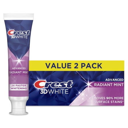 Crest 3D White Advanced Teeth Whitening Toothpaste, Radiant Mint, 3.3 oz, (Pack of 32)