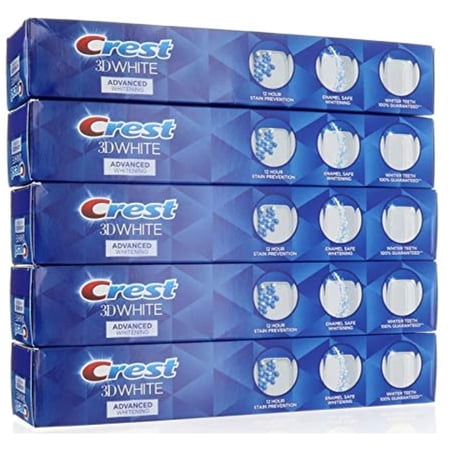 Crest 3D White Advanced Whitening Fluoride Toothpaste 6 oz - 5 Pack - NEW