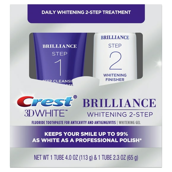 Crest 3D White Brilliance 2 Step Kit, Deep Clean Toothpaste (4oz) + Teeth Whitening Gel (2.3oz)