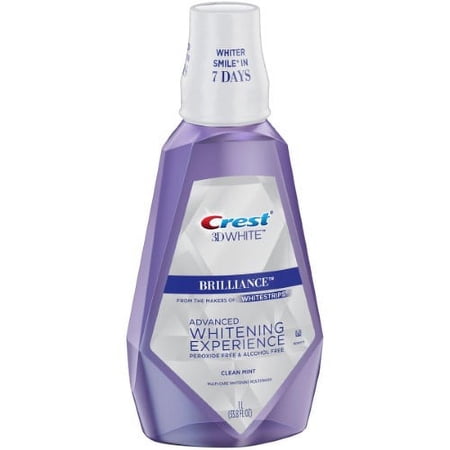 Crest 3D White Brilliance Alcohol Free Whitening Mouthwash, Clean Mint, 33.8 Fl Oz (Pack of 6)