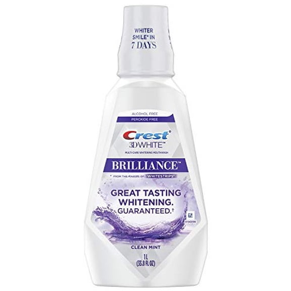 Crest 3D White Brilliance Alcohol Free Whitening Mouthwash, Clean Mint, 33.8 Fl Oz (Pack of 8)