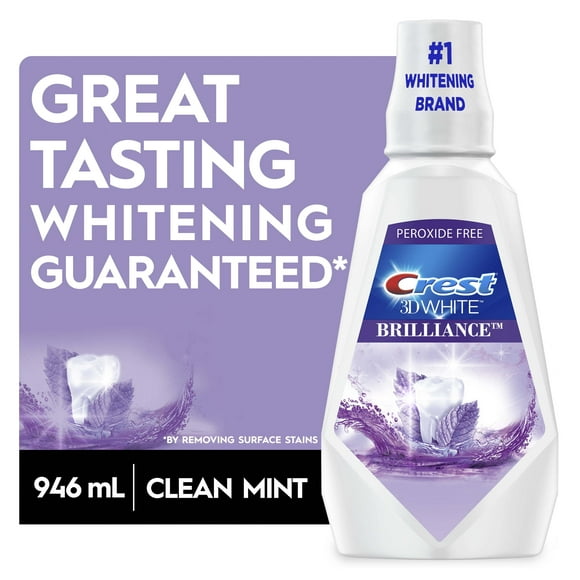 Crest 3D White Brilliance Alcohol Free Whitening Mouthwash, Clean Mint, 33.8 fl oz