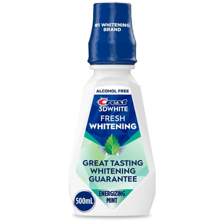 Crest Mouthwash 3D White Fresh Whitening, Great Tasting Whitening Guaranteed, Alcohol-Free, Peroxide Free, Energizing Mint Flavor, 500 mL (16.9 fl oz)