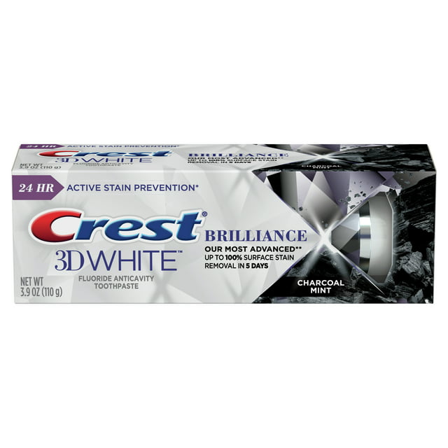 Crest 3D White Brilliance Charcoal Teeth Whitening Toothpaste, Mint, 3.9 oz