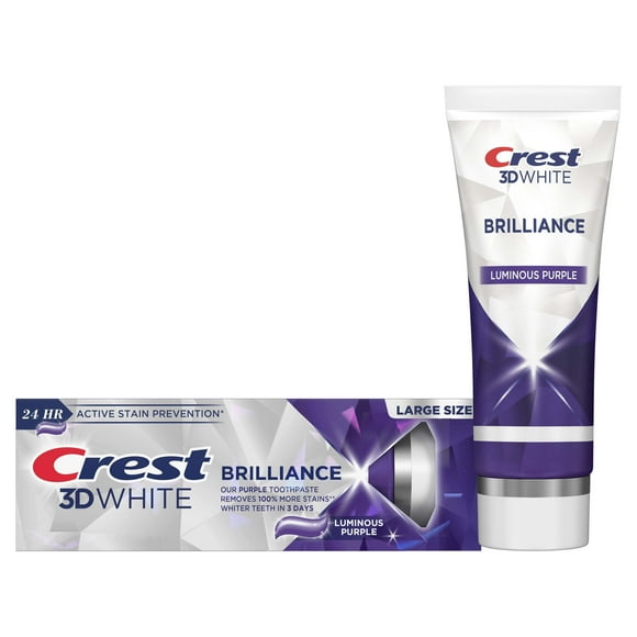 Crest 3D White Brilliance Luminous Purple Teeth Whitening Toothpaste, 4.6 oz, Anticavity Fluoride Toothpaste, 100% More Surface Stain Removal, 24 Hour Active Stain Prevention