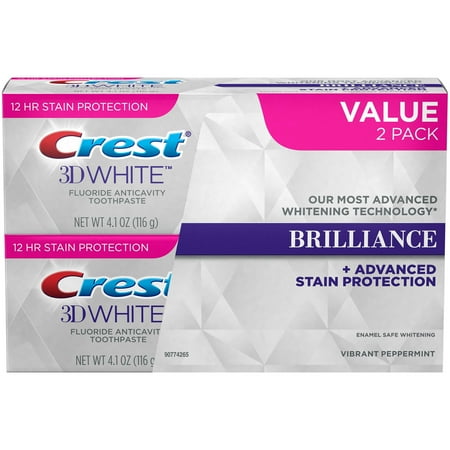 Crest 3D White Brilliance Toothpaste, Peppermint, 4.1 oz, 2 Pack