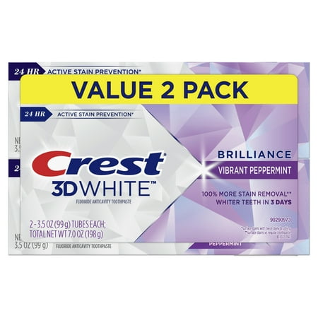 Crest 3D White Brilliance Toothpaste, Vibrant Peppermint, 3.9 oz, 2 Pack