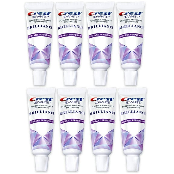 Crest 3D White Brilliance Toothpaste, Vibrant Peppermint, Travel Size 0.85 oz (24g) - Pack of 8