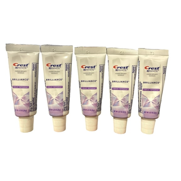 Crest 3D White Brilliance Toothpaste, Vibrant Peppermint, Travel Size, 0.85 oz - Pack of 5
