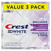 Crest 3D White Brilliance Vibrant Peppermint Teeth Whitening Toothpaste, 4.6 oz, Pack of 3 Tubes