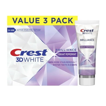 Crest 3D White Brilliance Vibrant Peppermint Teeth Whitening Toothpaste, 4.6 oz, Pack of 3 Tubes